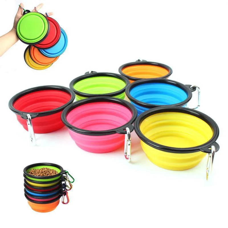 2 in 1 Collapsible Silicone Portable Dog and Cat Feeder Bowl for Food and Water, Perfect for Outdoor Travel.