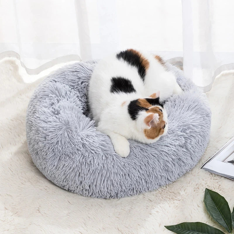 Cama redonda y suave para perros y gatos, esponjosa de 40 a 90 cm