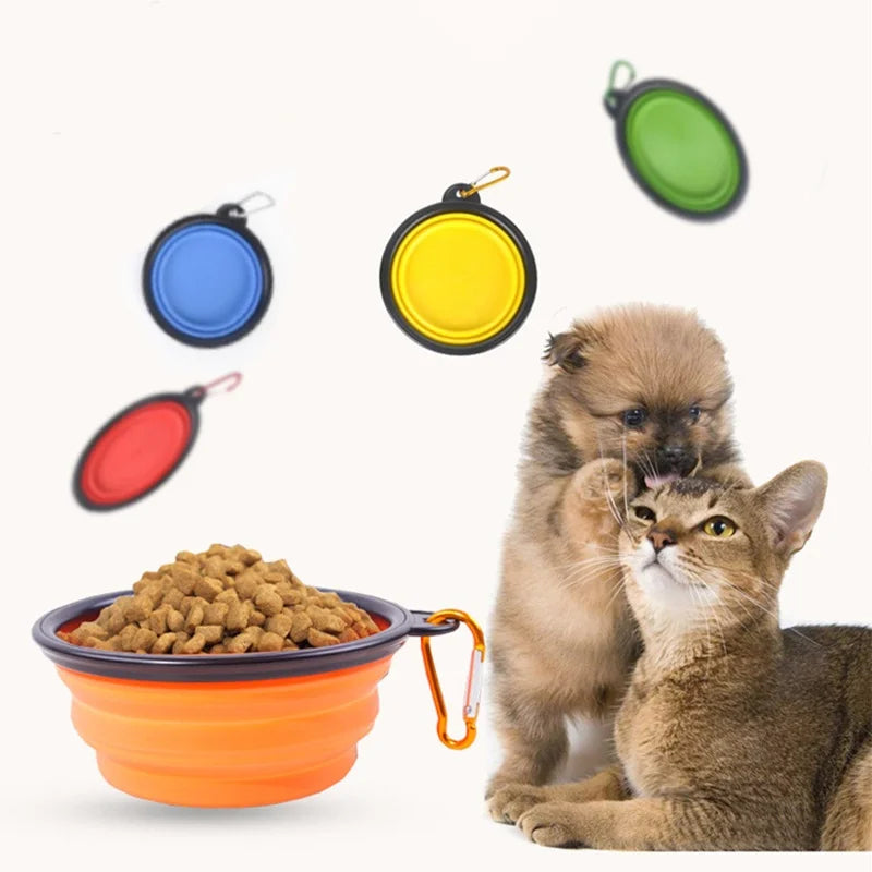 2 in 1 Collapsible Silicone Portable Dog and Cat Feeder Bowl for Food and Water, Perfect for Outdoor Travel.